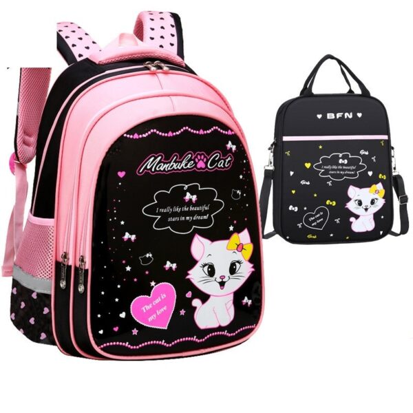 Kids School Cute Cat Print Backpack - Image 2