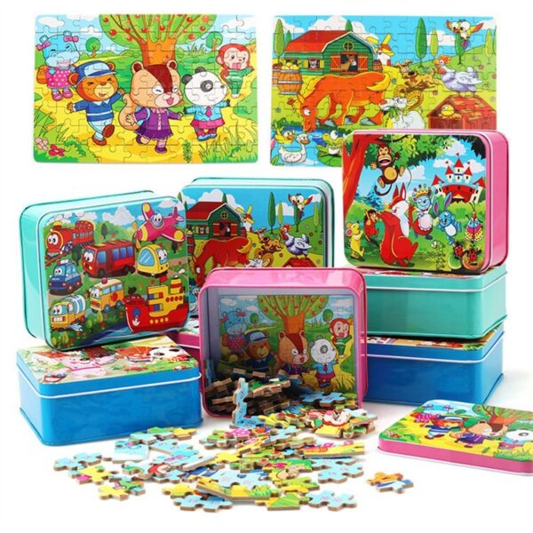 80PCS wooden educational toys educational development baby kids training toys children animal puzzle