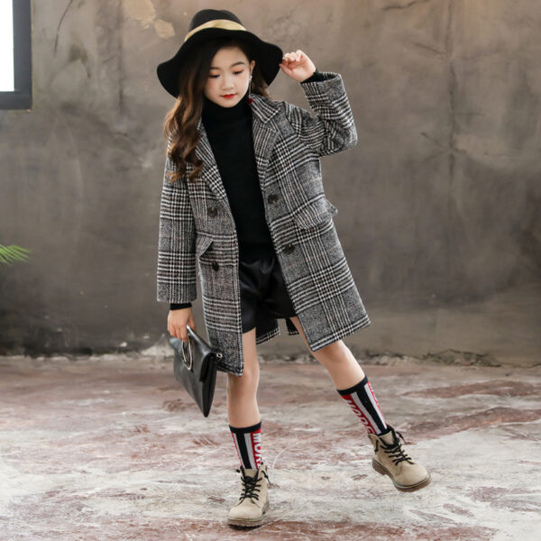 Gray plaid houndstooth coat for girls - Image 4