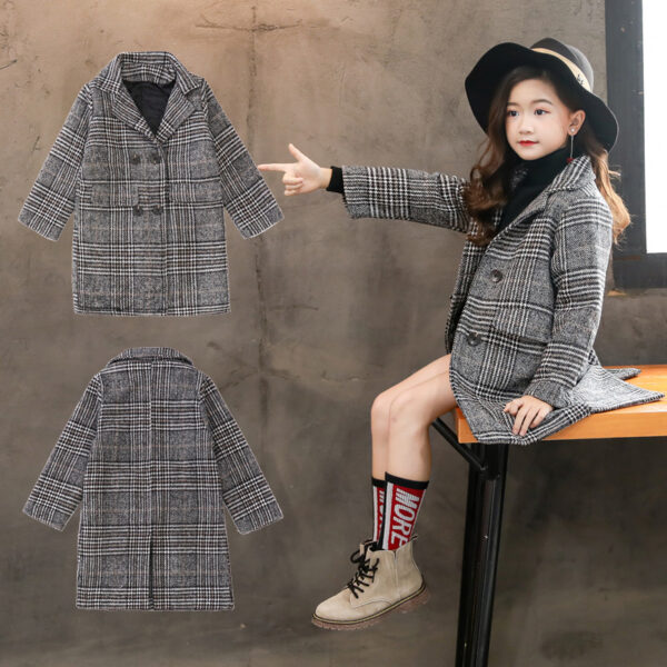 Gray plaid houndstooth coat for girls - Image 3