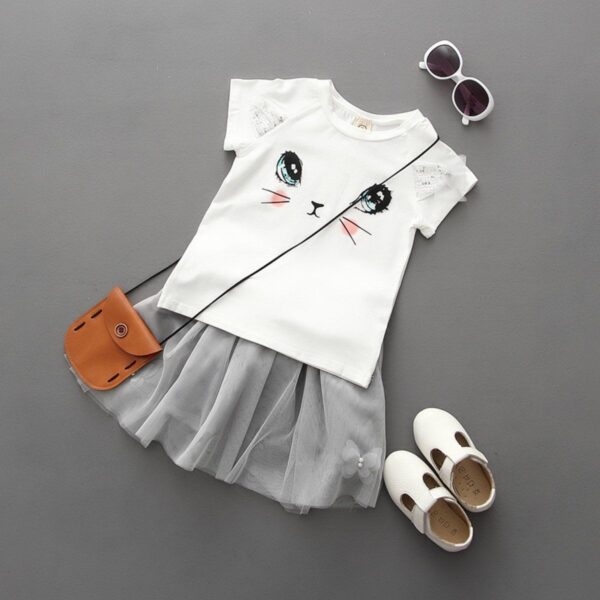 Girls Cute Child Cat Short Sleeve T-Shirt Butterfly  Set - Image 7