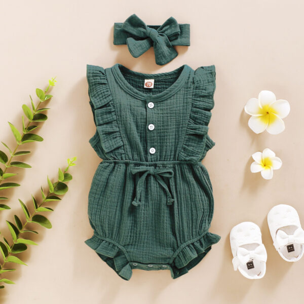 Lace Sleeve Double-Sided Ruffled Triangle Romper (Jan Baby)