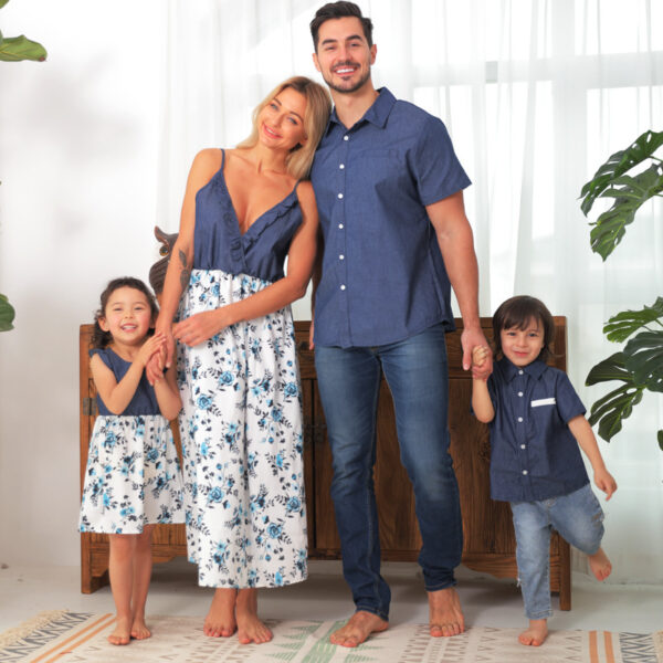 Family Matching Family Denim Sling Skirt Baby Girl Mom Dad Boy Boy Shirt - Image 3