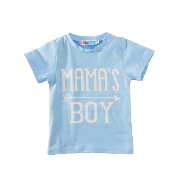 Children's Clothing Boy Suit Short-Sleeved T-Shirt Blue Letter Arrow Geometric Pants Baby Two-Piece Suit - Image 2