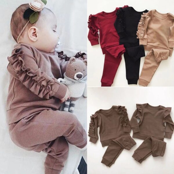 Newborn Baby Boys Girls Ruffles Jumper Solid Long Sleeve Sweatshirt