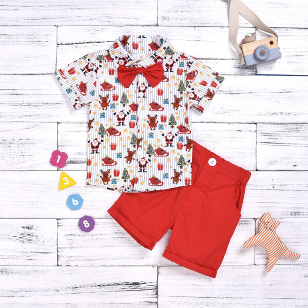 boy clothing set bow christmas print Jan Baby