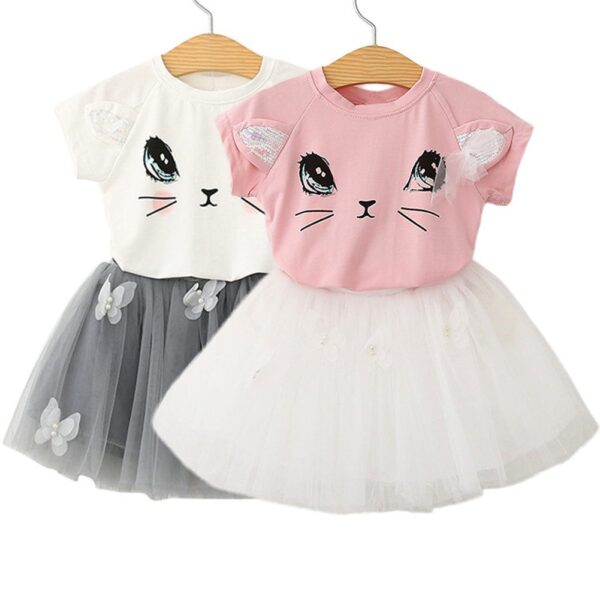 Girls Cute Child Cat Short Sleeve T-Shirt Butterfly  Set - Image 6