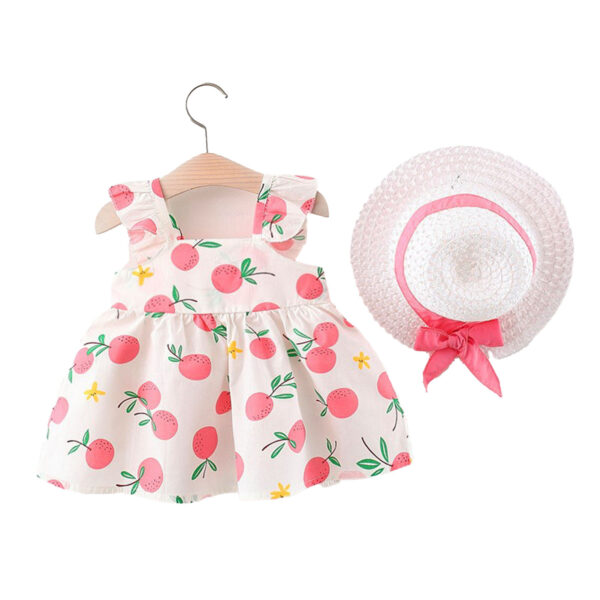 Baby Girls Sling Dress Bow Sleeveless Halter Fluffy Princess Dress with Folding Sun Hat for Toddler Infant Pink Baby Height 100cm - Image 8