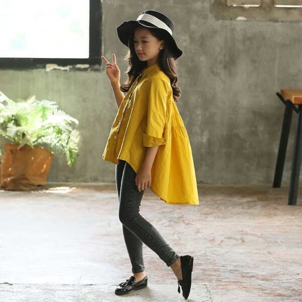 Girls' Big Kids Loose Fashionable Tops Korean Style Shirts Big Kids' Swallowtails - Image 6