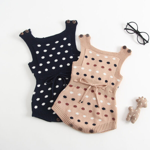 Knitted Polka Dot Jacquard One-Piece Baby Outing Clothes (Jan Baby) - Image 3