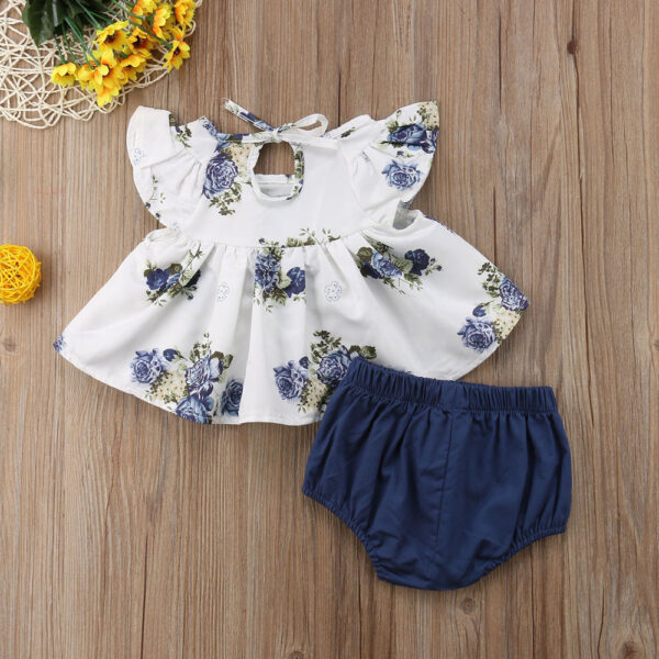 Two-piece Girl's Floral Print Shirt And Shorts - Image 3