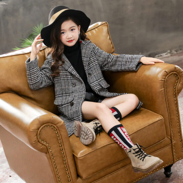 Gray plaid houndstooth coat for girls - Image 5