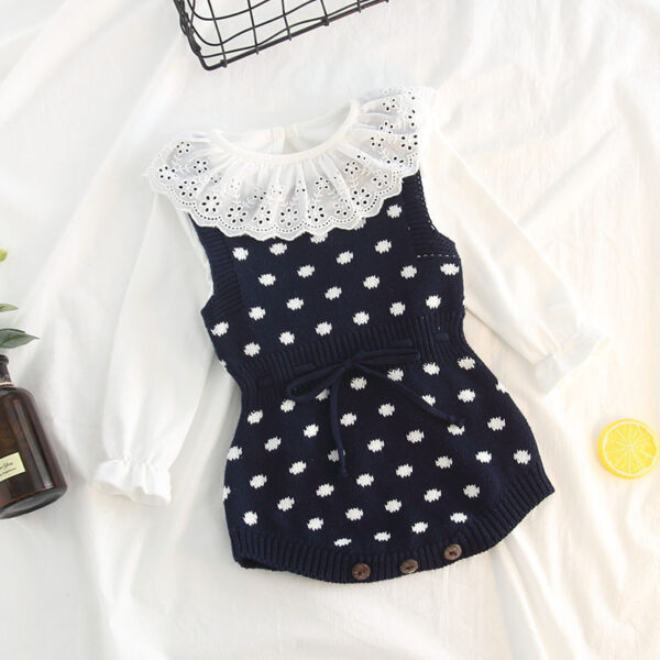 Knitted Polka Dot Jacquard One-Piece Baby Outing Clothes (Jan Baby) - Image 4