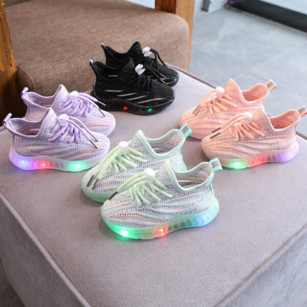 Girls' LED Light Fly-knit Sneakers Boys' Breathable Comfortable Soft Bottom Casual Shoes Jan Baby