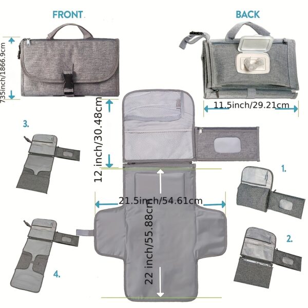 Waterproof Portable Diaper Changing Pad With Head Cushion And Smart Wipes Pocket - Image 4