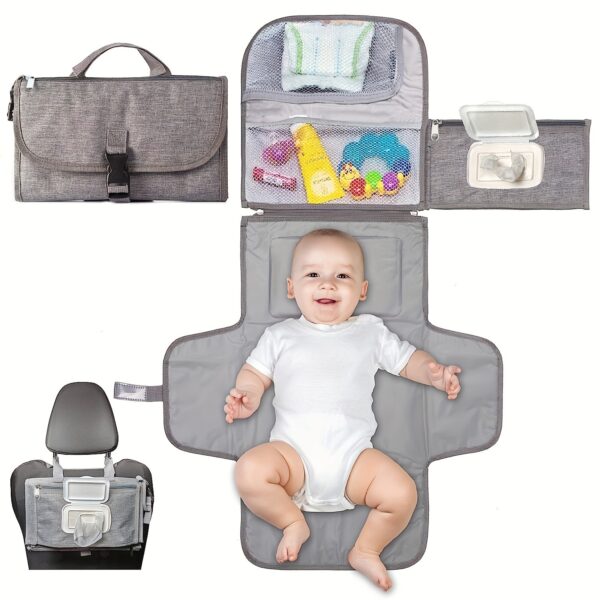 Waterproof Portable Diaper Changing Pad With Head Cushion And Smart Wipes Pocket