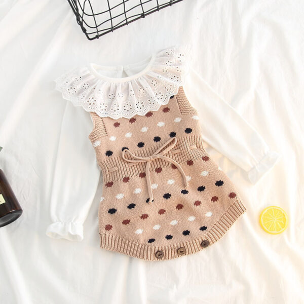 Knitted Polka Dot Jacquard One-Piece Baby Outing Clothes (Jan Baby) - Image 2