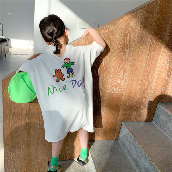 Loose Casual Short Sleeve Top Kids Long T-Shirt - Image 6