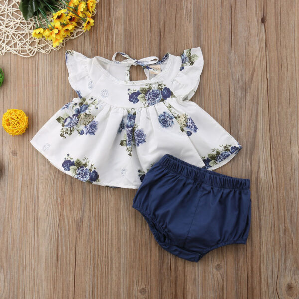 Two-piece Girl's Floral Print Shirt And Shorts - Image 2