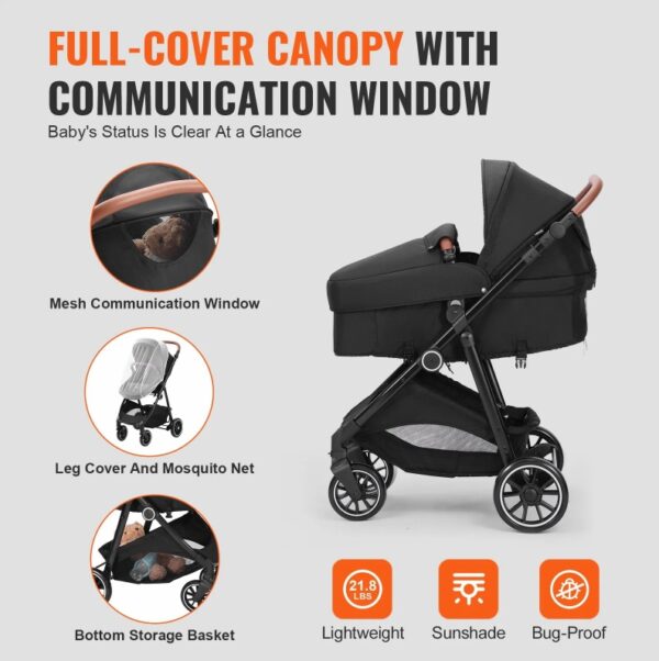 Standard Baby Stroller, Infant Toddler Stroller With Bassinet, - Image 3