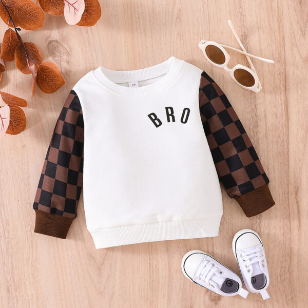 Infants And Toddlers Fall Long-sleeved Tops Fashion Plaid Sweatshirt Jan Baby