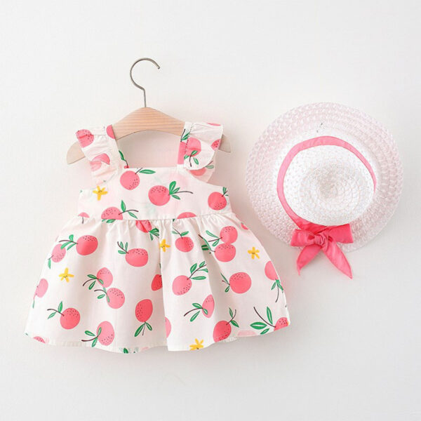 Baby Girls Sling Dress Bow Sleeveless Halter Fluffy Princess Dress with Folding Sun Hat for Toddler Infant Pink Baby Height 100cm - Image 5