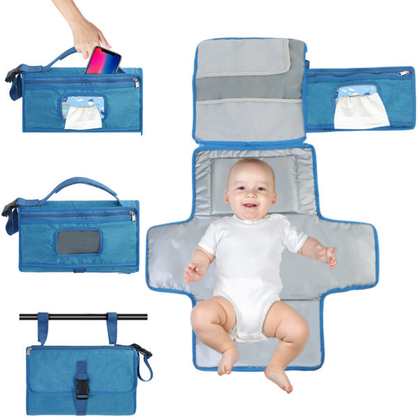 Waterproof Portable Diaper Changing Pad With Head Cushion And Smart Wipes Pocket - Image 2