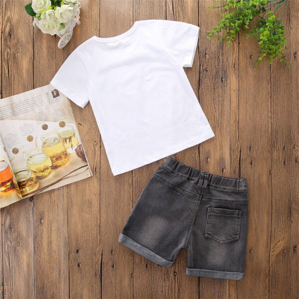 Boys' Short Sleeve Letter Denim Shorts Two-Piece Set - Image 4