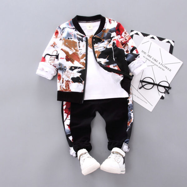 Boys Handsome Autumn And Winter Clothes Three-Piece Kid Clothes - Image 2