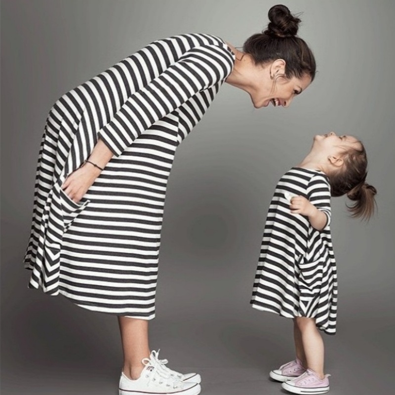 Family Clothing Matching Mother And Daughter Clothes Striped Dresses